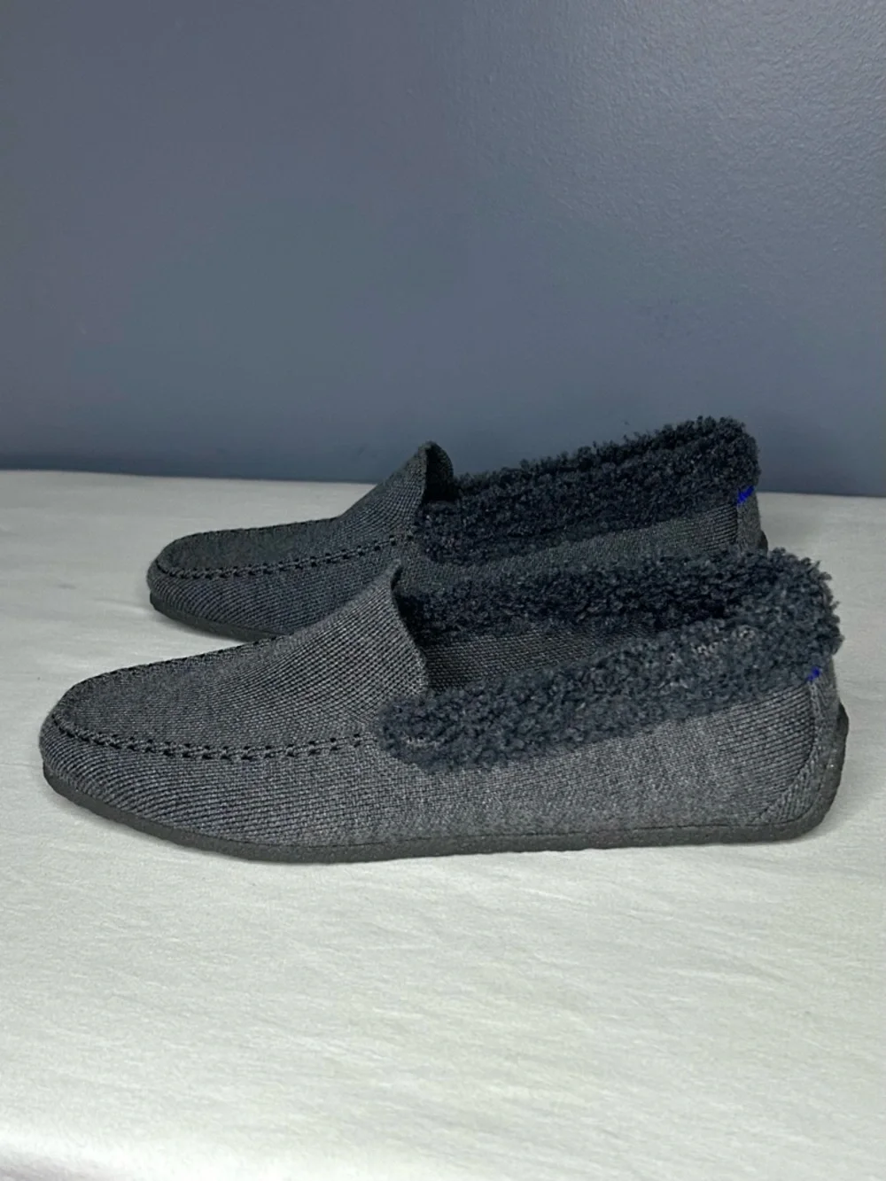 Rothys Shoes The Mens Slipper 8 Gray Knit Faux Shearling Merino Moccasin Loafers